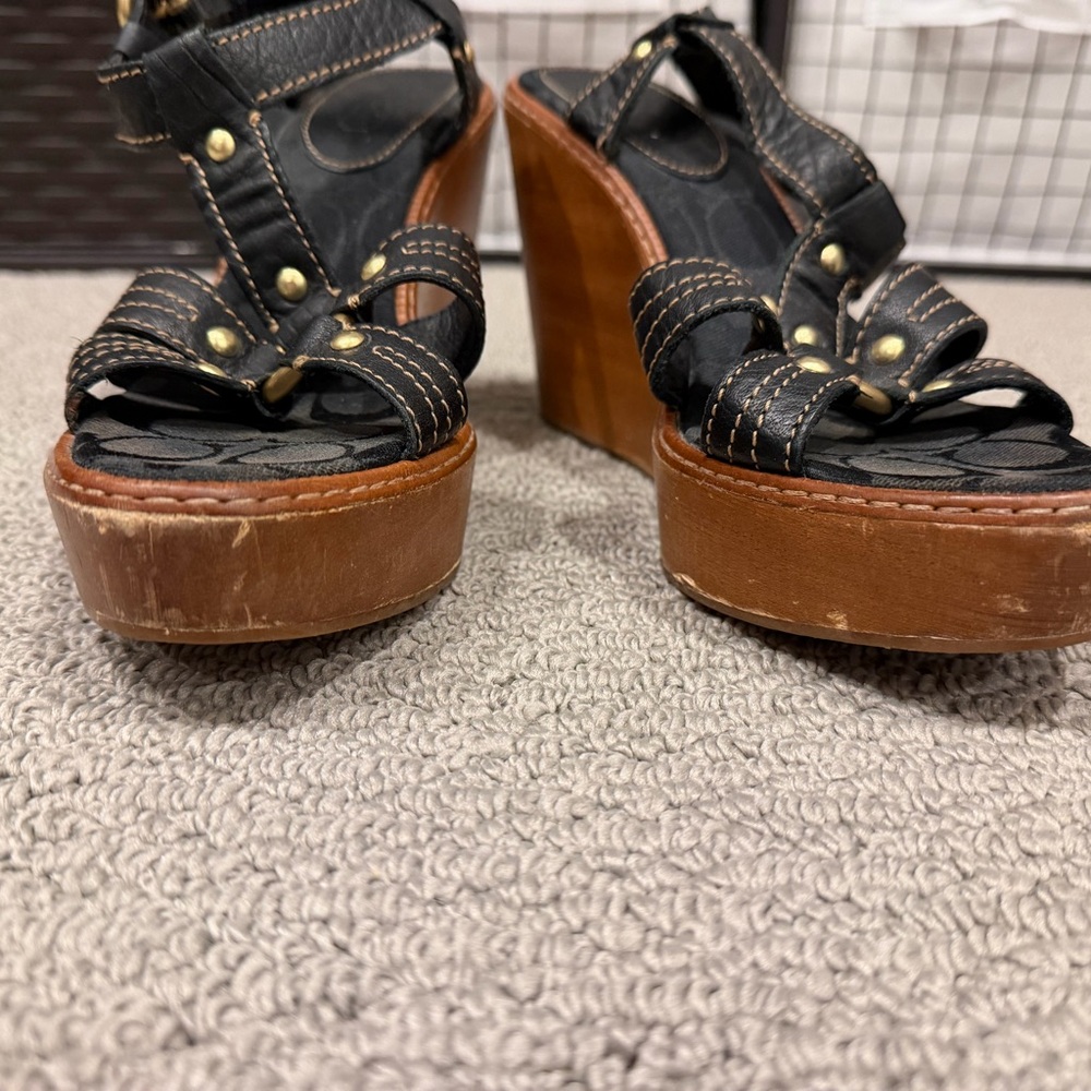 Coach Black and Brown Wedge Sandals - Picture 4 of 6